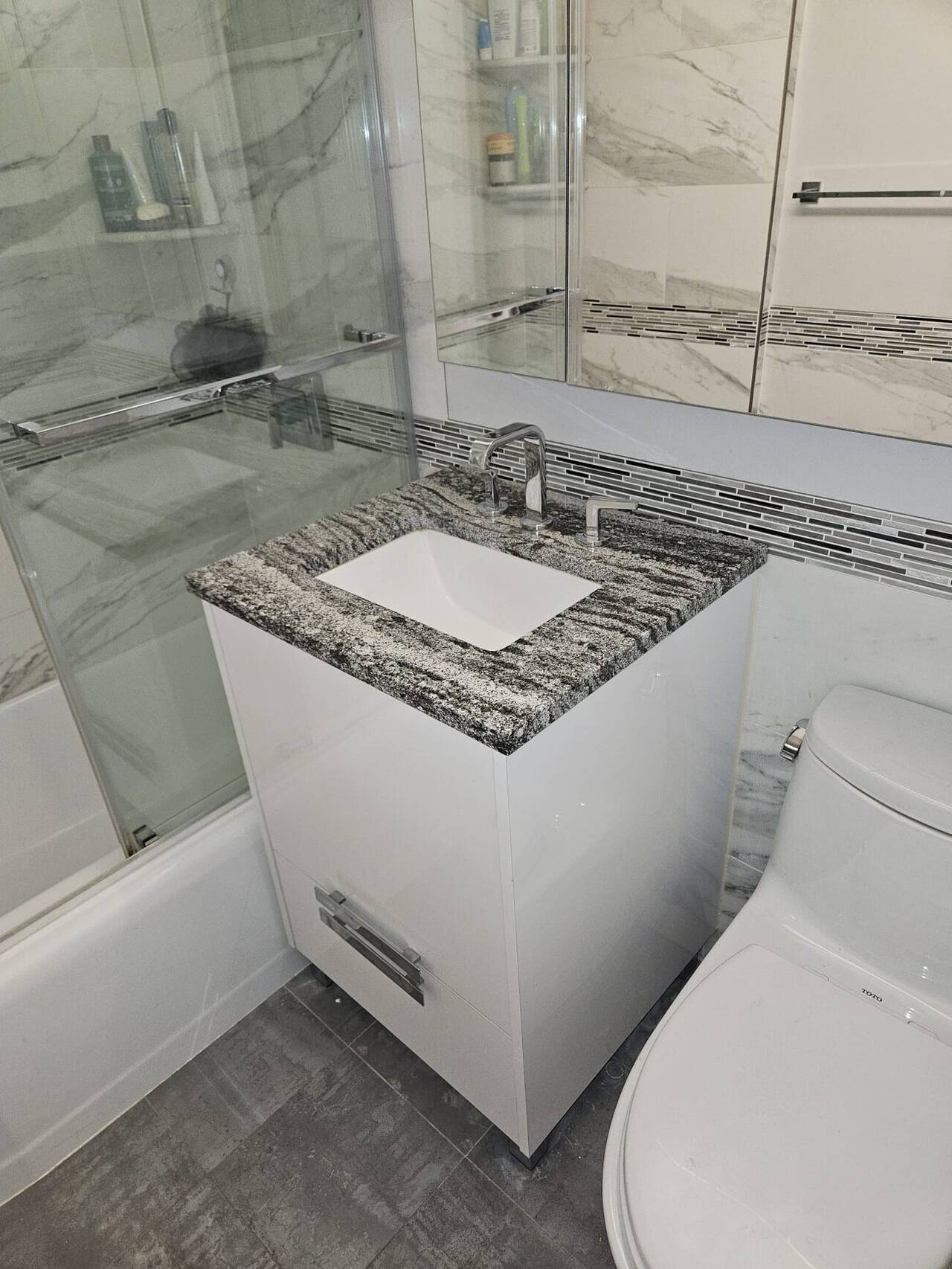Marble tile bathroom renovation