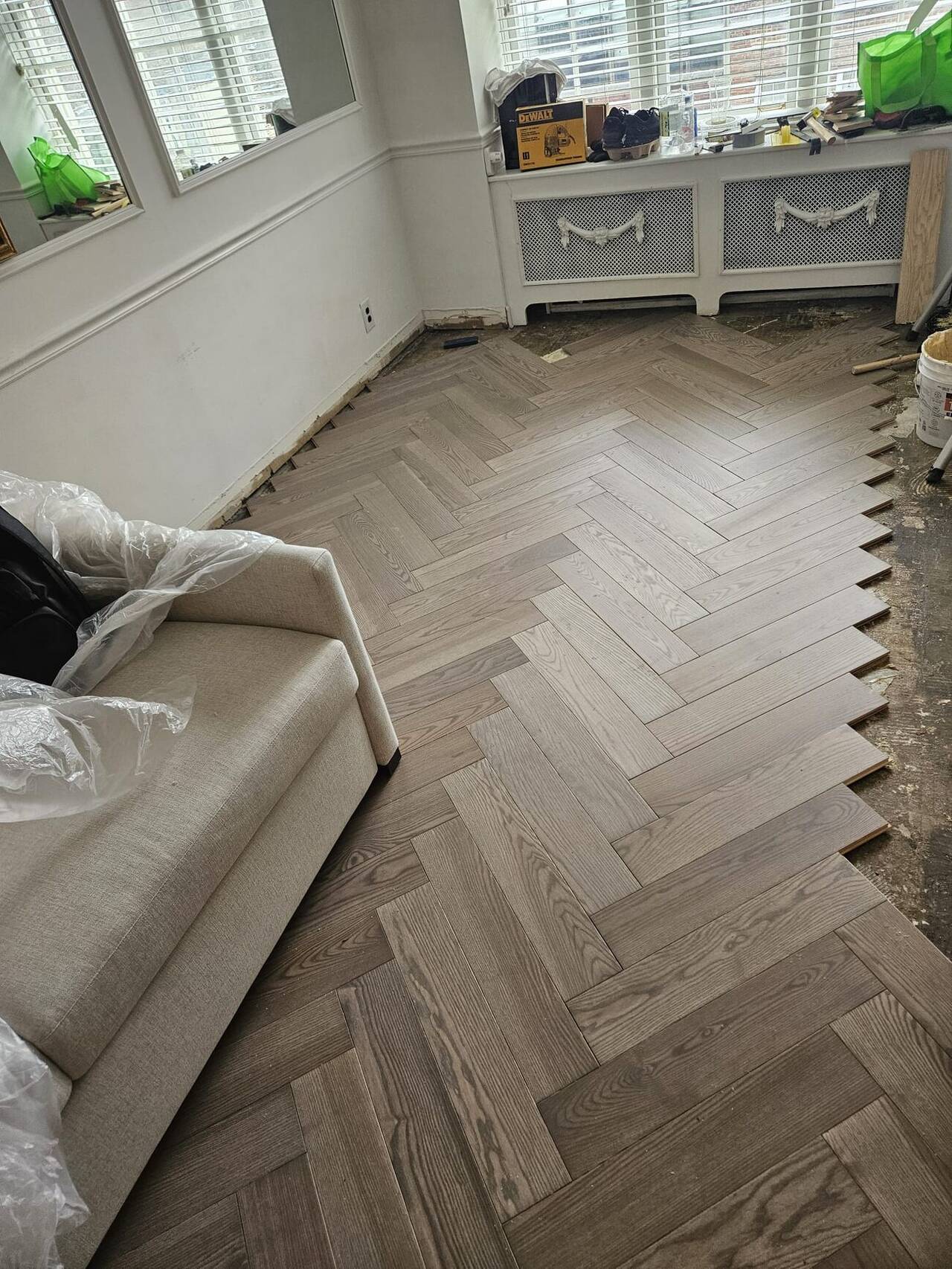 Herringbone hardwood flooring installation