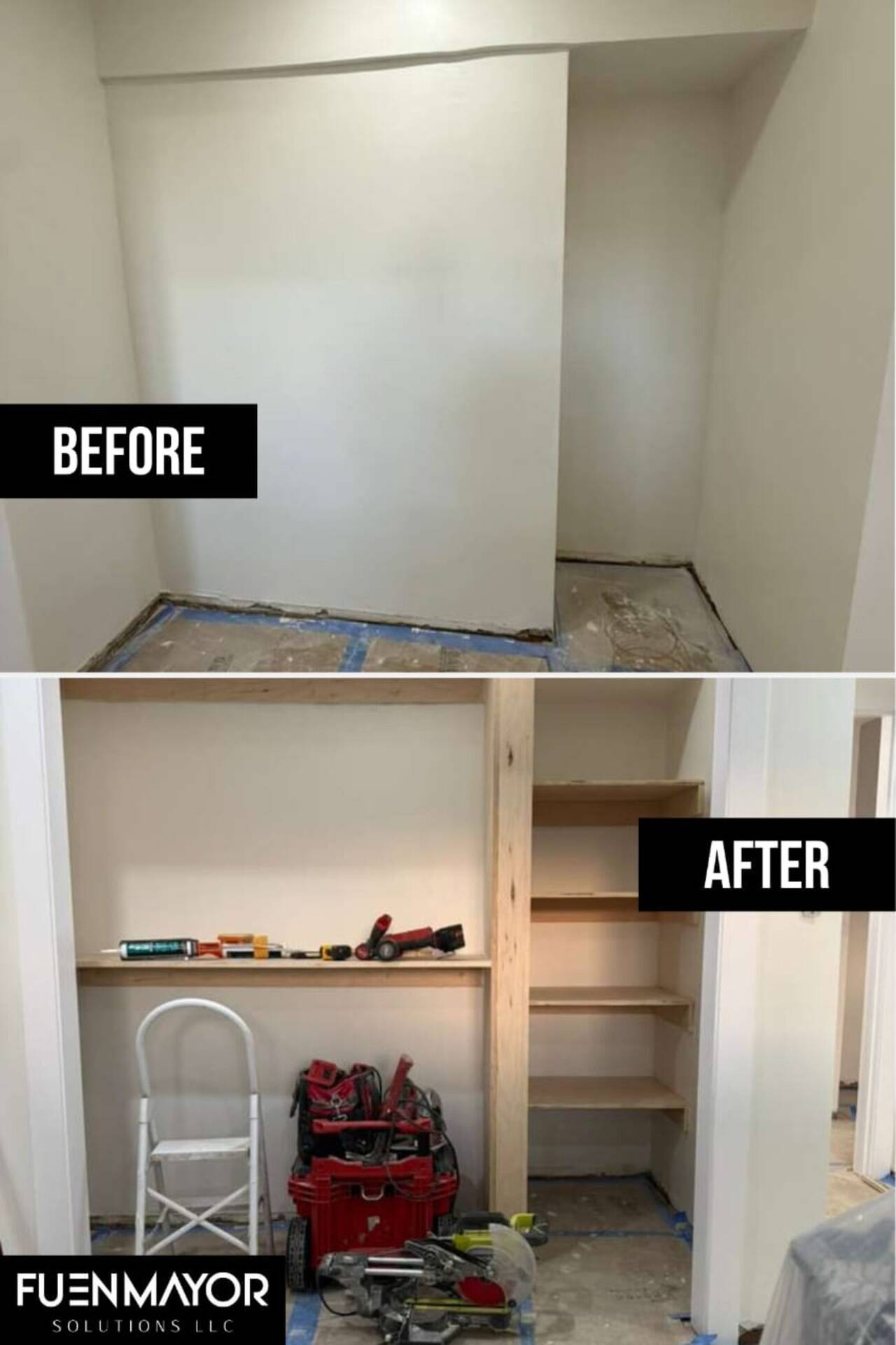 Before and after — custom built-in closet shelving
